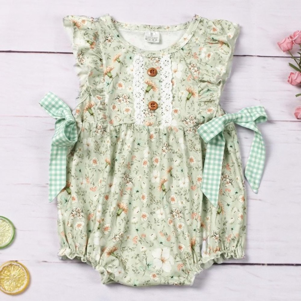 Boutique Baby Girls Floral Short Sleeve Ruffle Romper Jumpsuit